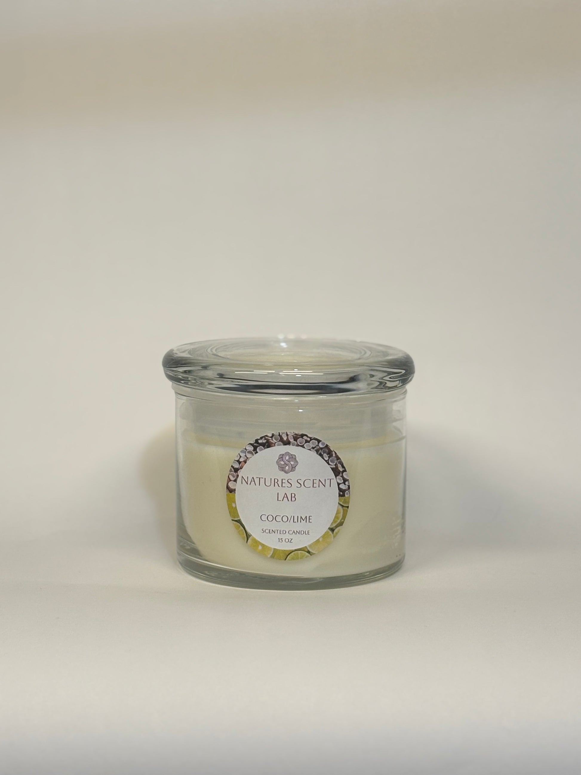 15oz coco/lime candle on a white background